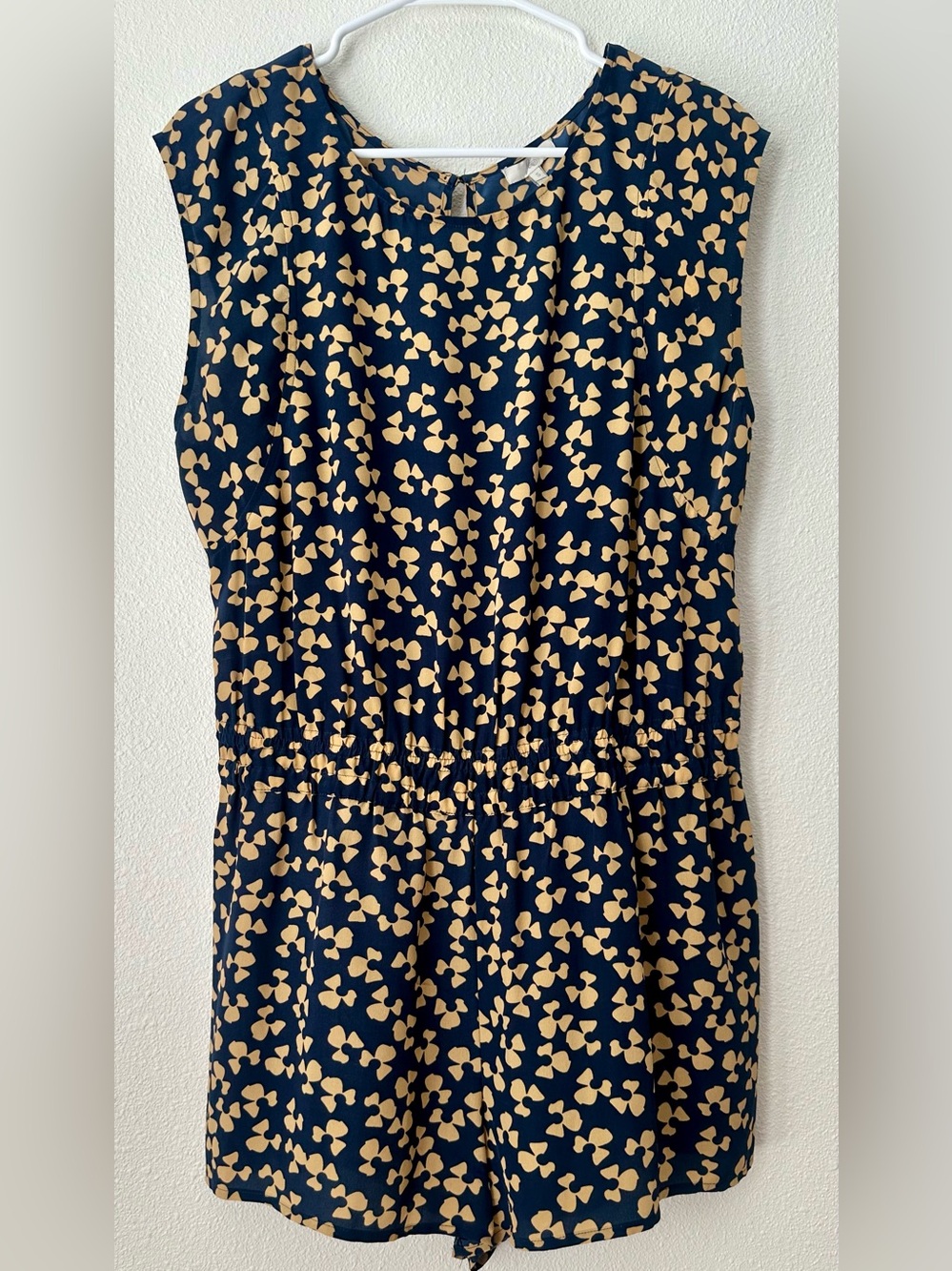 Joie Silk Navy Blue Floral Print Cap Sleeve Romper with Keyhole Back